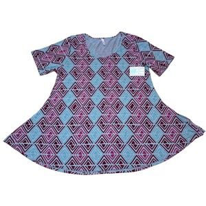 LuLaRoe Womens Top Size 2XL Perfect T Blue Red Pink Gray Tribal Aztec 2X XXL NWT